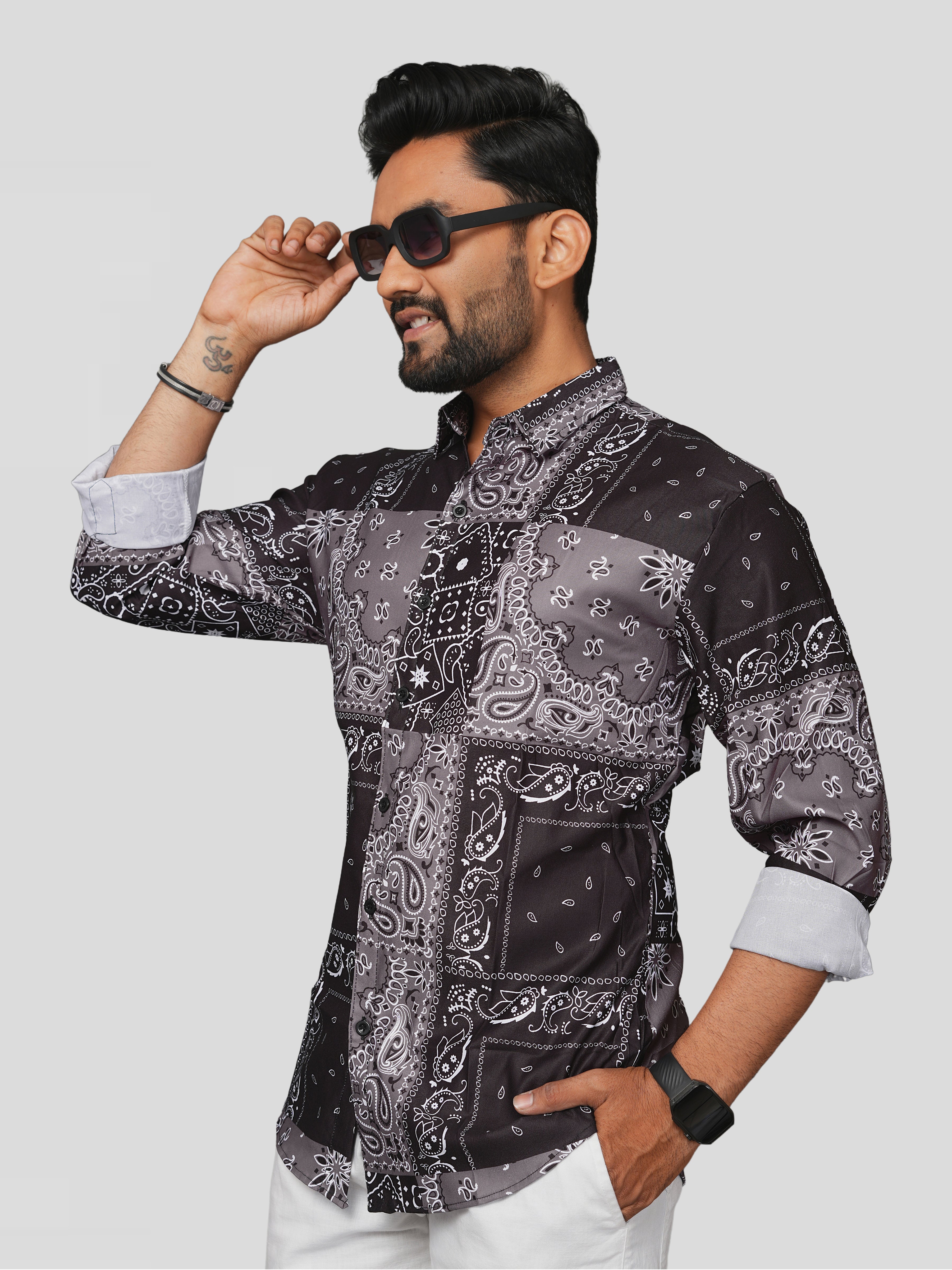 Black Shaded Abstract Slim Fit Shirt