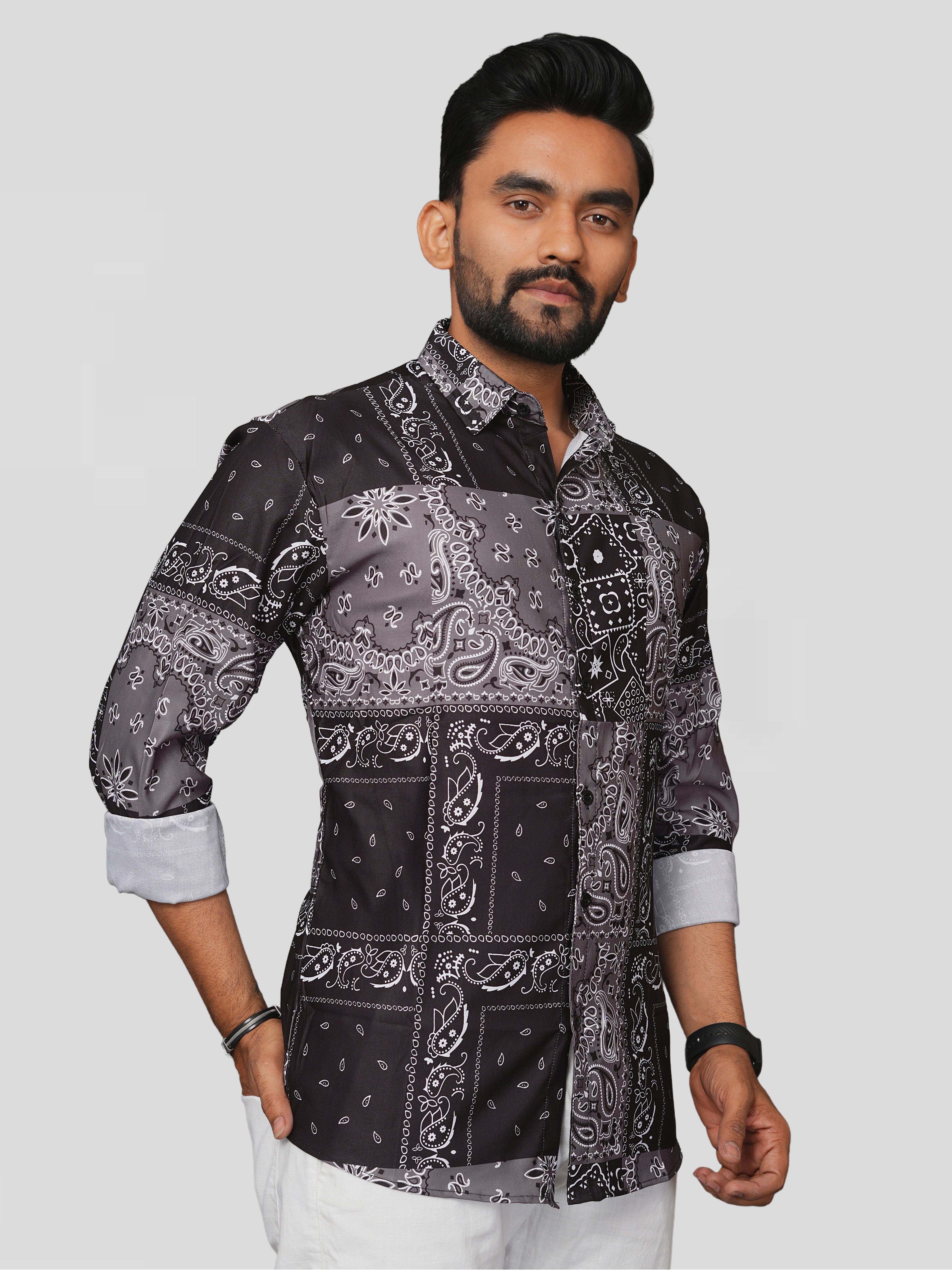 Black Shaded Abstract Slim Fit Shirt