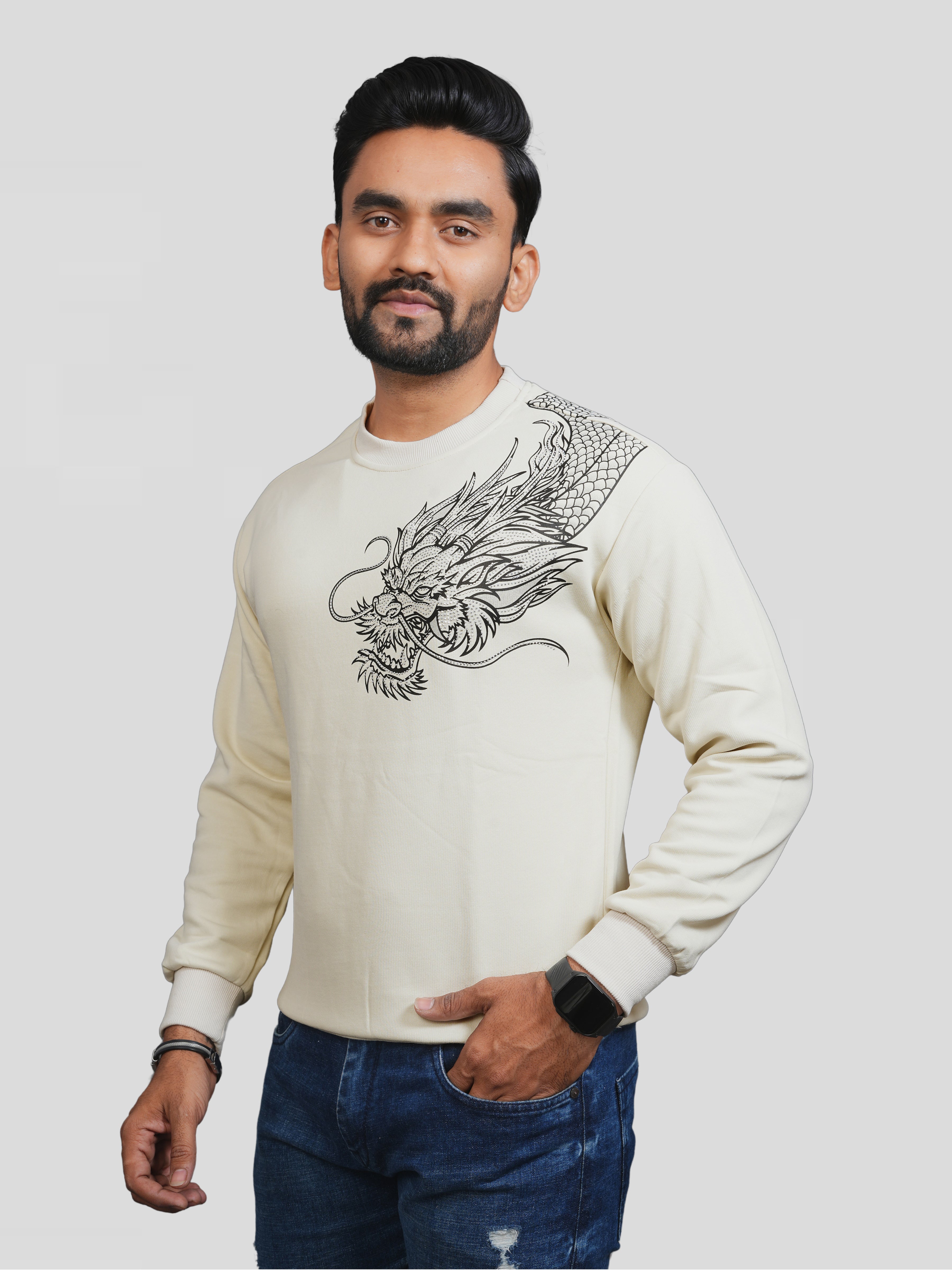 Siroski Dragon print Cream T-shirt