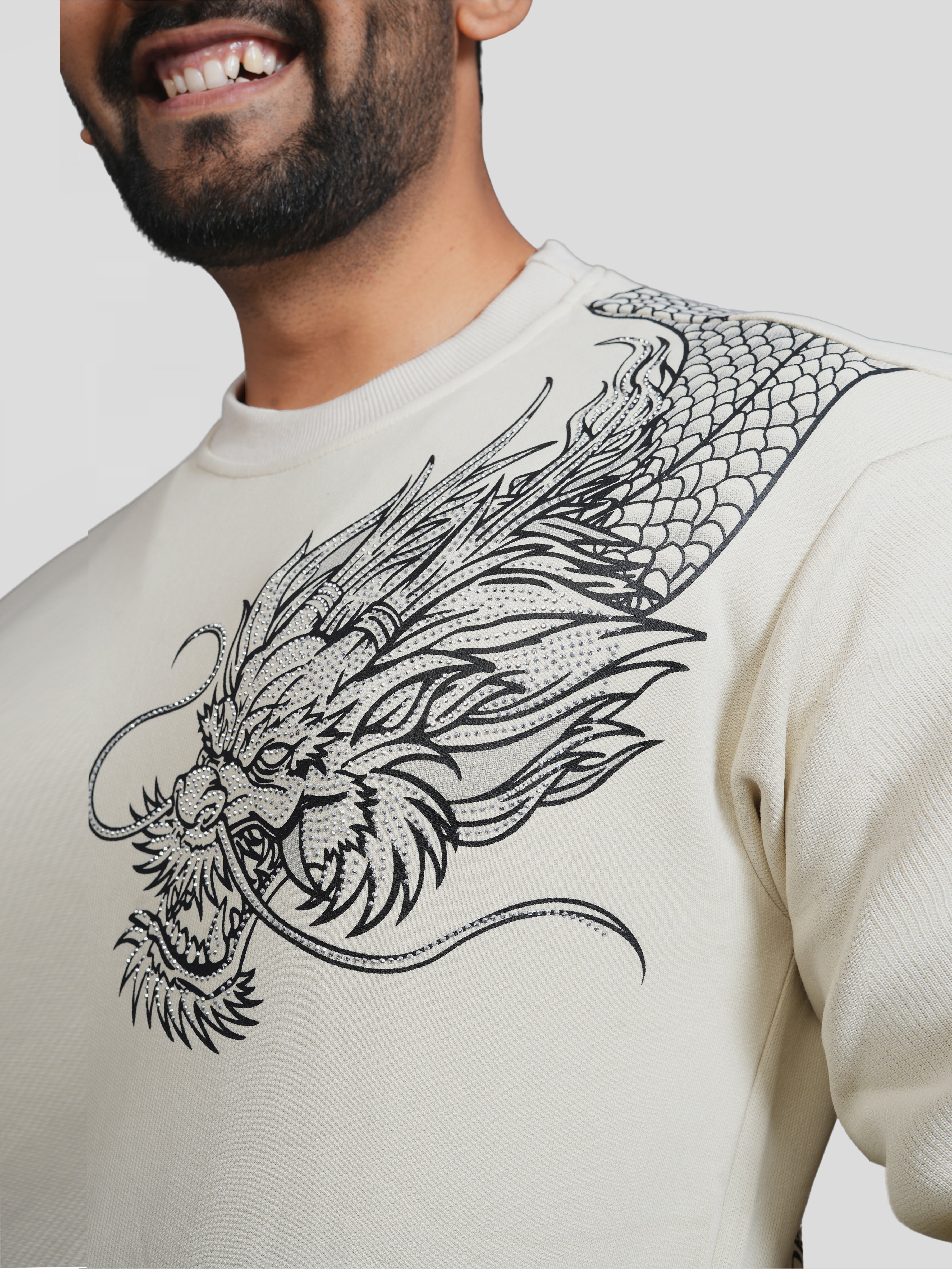 Siroski Dragon print Cream T-shirt