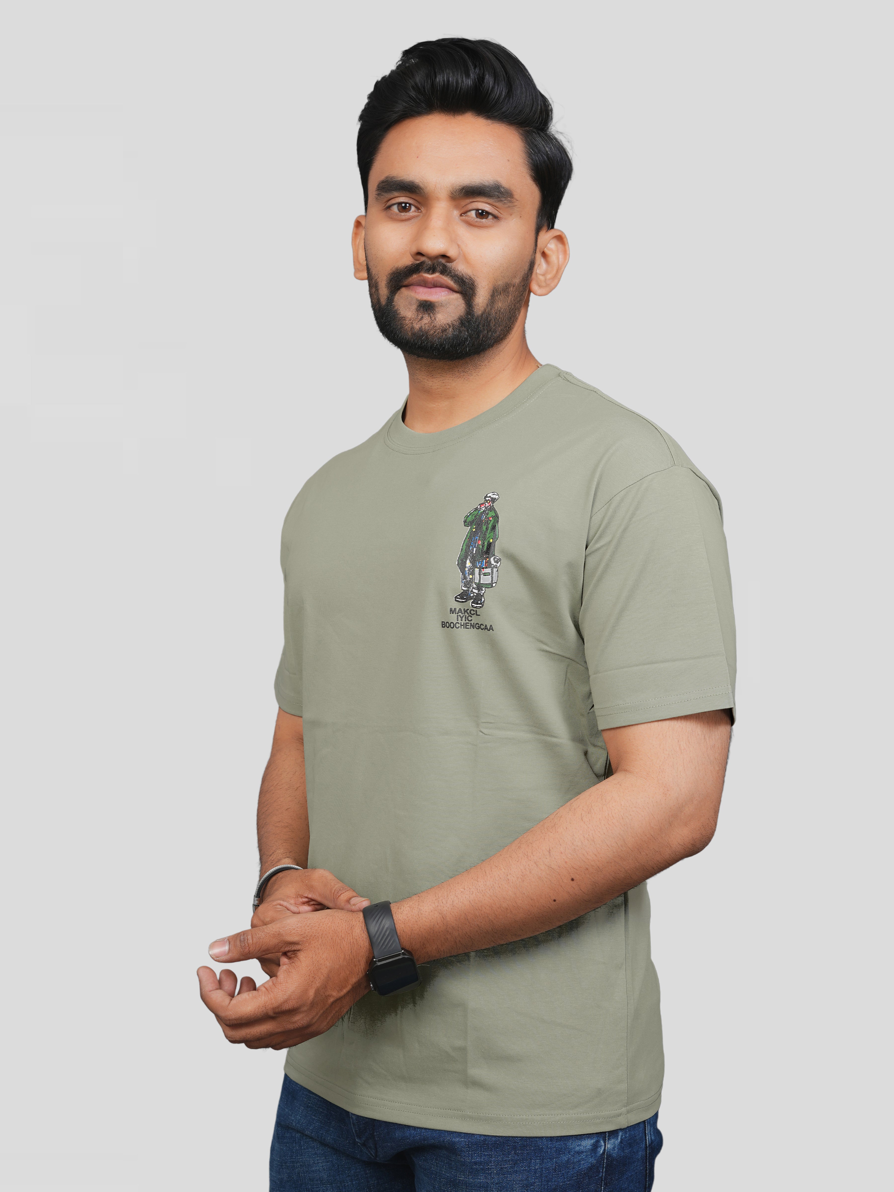 Grey Green Cool Boy Printed T-shirt